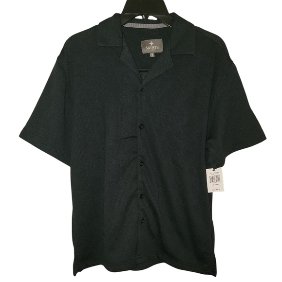 Saints studio Black Men's button down short sleeve shirt size small NWT - Picture 2 of 7